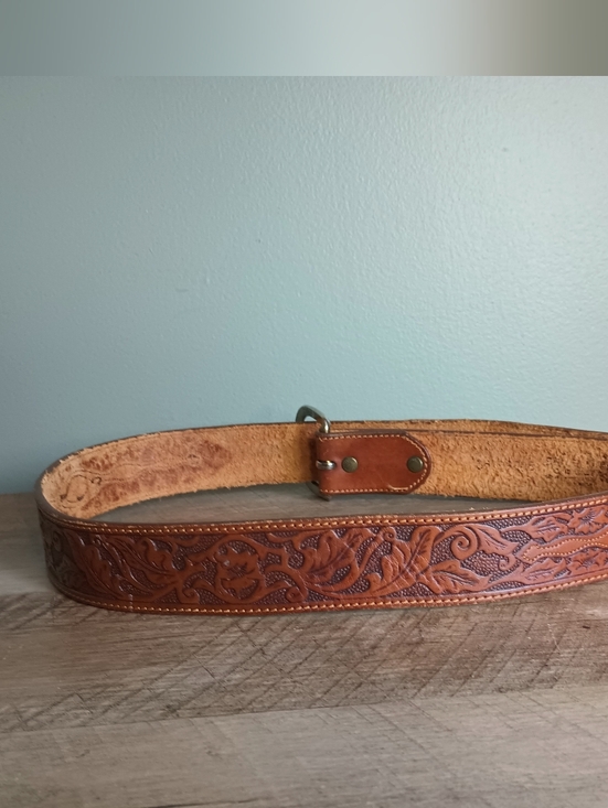 Accessories - Vintage Hand Tooled Leather Belt OS Embossed Floral Western Cottage Equestrian